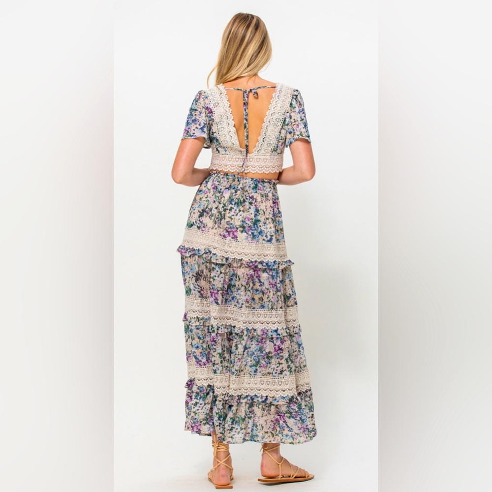 Clothing Company Floral Lace Maxi Skirt and Crop Top Set - Picture 3 of 3